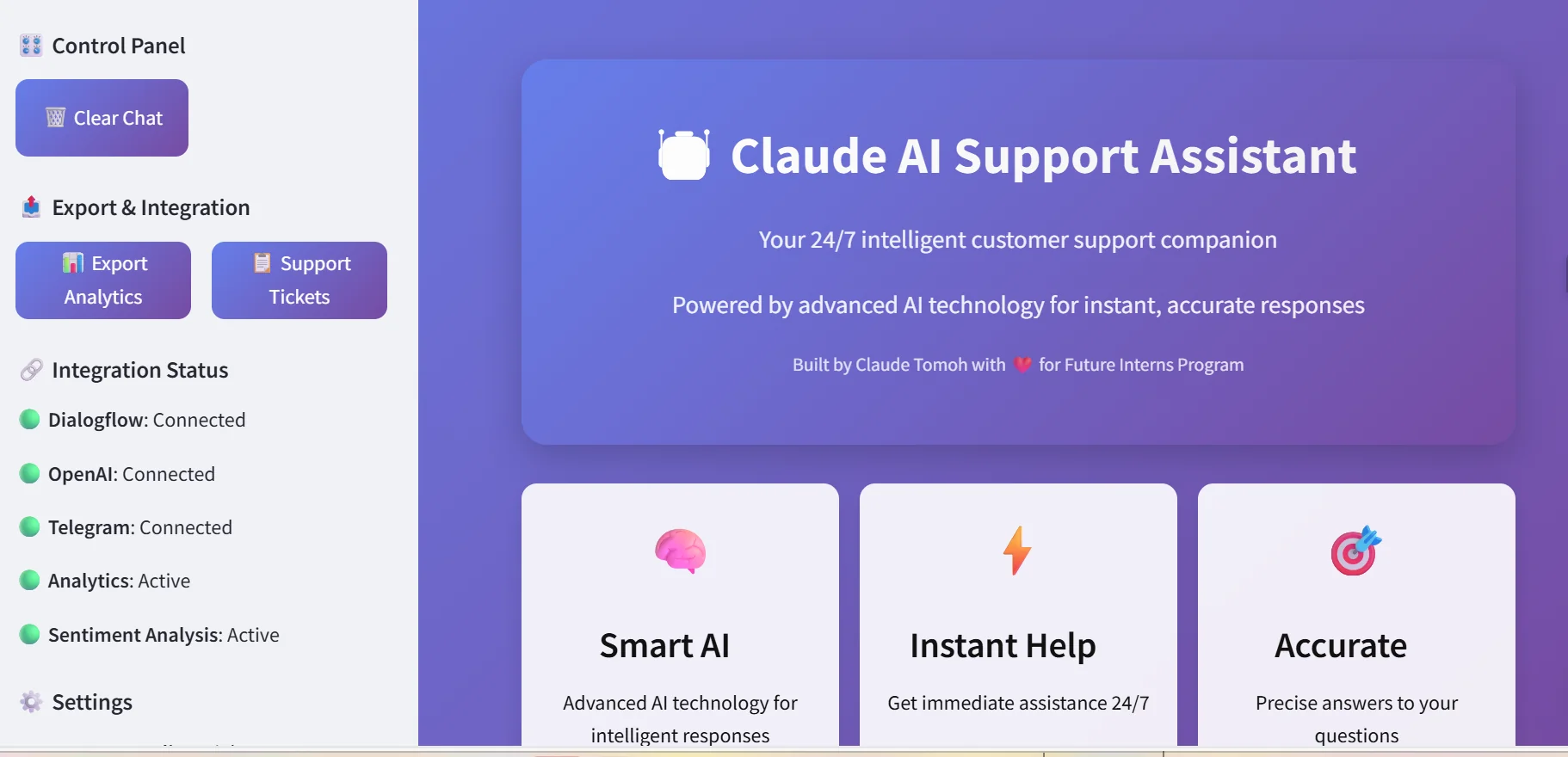 The conversational support agent interface
