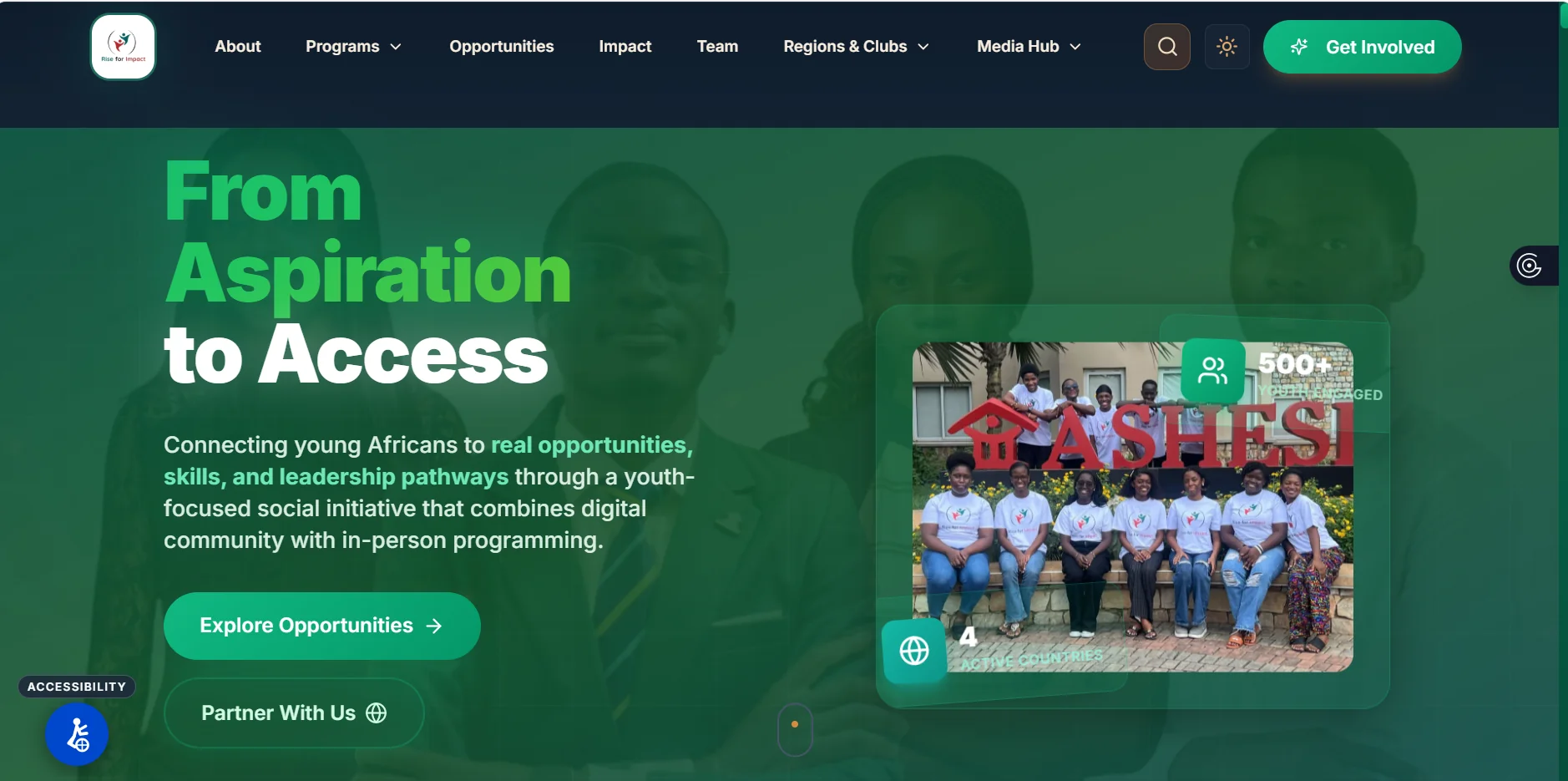 The Rise for Impact platform home page